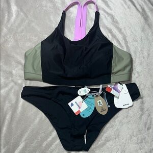 Prana Black,Orchid and Taupe Bikini Top with Black reversible bottoms